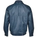 Men's Blue Blouson Leather Zip Up Jacket Back View