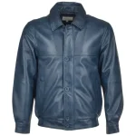 Men's Blue Real Leather Zip-Up Blouson Jacket