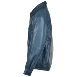 Men's Blue Blouson Leather Zip Up Jacket Side View