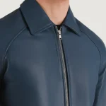 Men's Blue Leather Zip-Up Varsity Jacket - Zipper