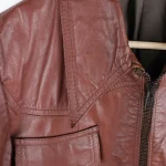 Men's Brown 70's Leather Jacket Close Up