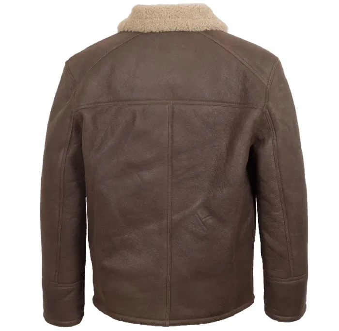 Men'S Brown Beige Rust Sheepskin Leather Zipper Jacket Back