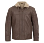 Men's Brown Beige Rust Sheepskin Leather Zipper Jacket