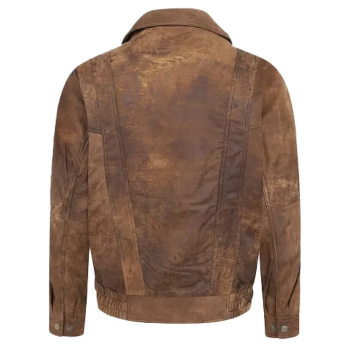 Men'S Brown Blouson Leather Jacket Back View