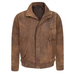 Men's Brown Leather Blouson Bomber Jacket