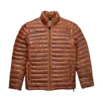 Men's Brown Bristol Leather Zip-Up Puffer Jacket