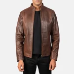 Men's Brown Cowhide Leather Biker Jacket