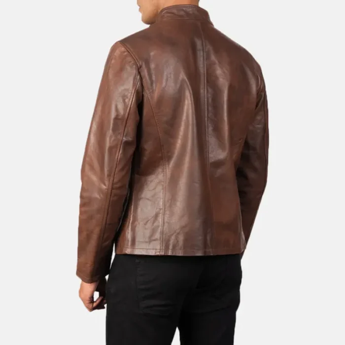 Men'S Brown Cowhide Leather Biker Jacket Back
