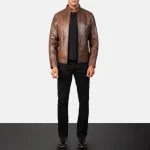 Men's Brown Cowhide Leather Biker Jacket Look