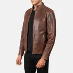 Men's Brown Cowhide Leather Biker Jacket Side