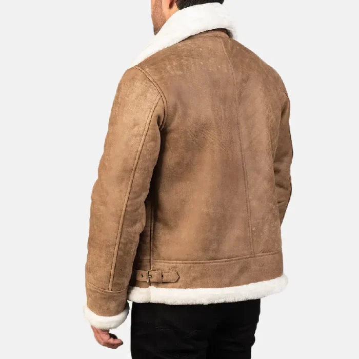 Men'S Brown Distressed Leather Bomber Jacket Back