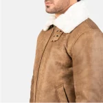 Men's Brown Distressed Leather Bomber Jacket Close View
