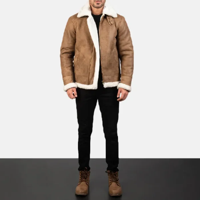 Men'S Brown Distressed Leather Bomber Jacket Wearing Look