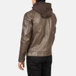 Men's Brown Hooded Leather Biker Jacket Back View