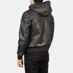 Men's Brown Hooded Leather Bomber Jacket Back View