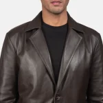 Brown Leather Blazer With Flap Pockets - Image 4