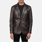 Men’s Brown Leather Blazer With Flap Pockets
