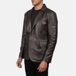 Men's Brown Leather Blazer Side