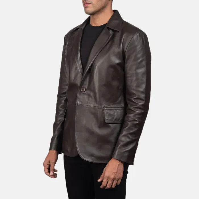 Men'S Brown Leather Blazer Side