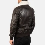 Men's Brown Leather Bomber Zip-Up Jacket Back Side