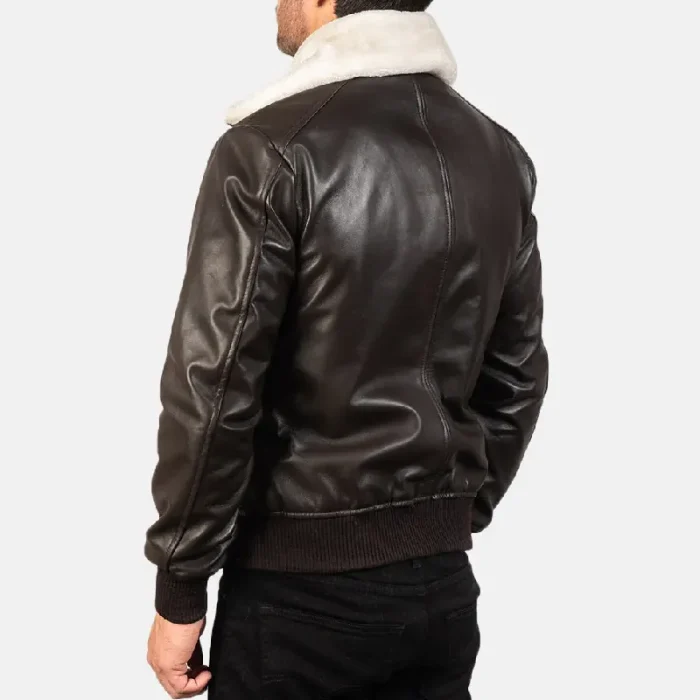 Men'S Brown Leather Bomber Zip-Up Jacket Back Side