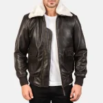 Men's Brown Real Leather Zip-Up Bomber Jacket