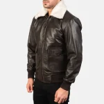 Men's Brown Leather Bomber Zip-Up Jacket Side