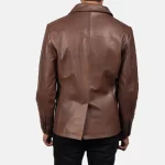 Men's Brown Leather Naval Peacoat Back