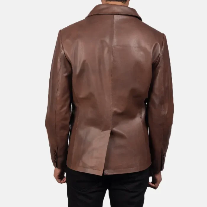 Men'S Brown Leather Naval Peacoat Back