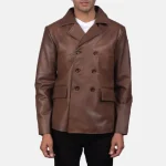 Men's Brown Leather Naval Peacoat