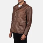 Men's Brown Leather Naval Peacoat Side
