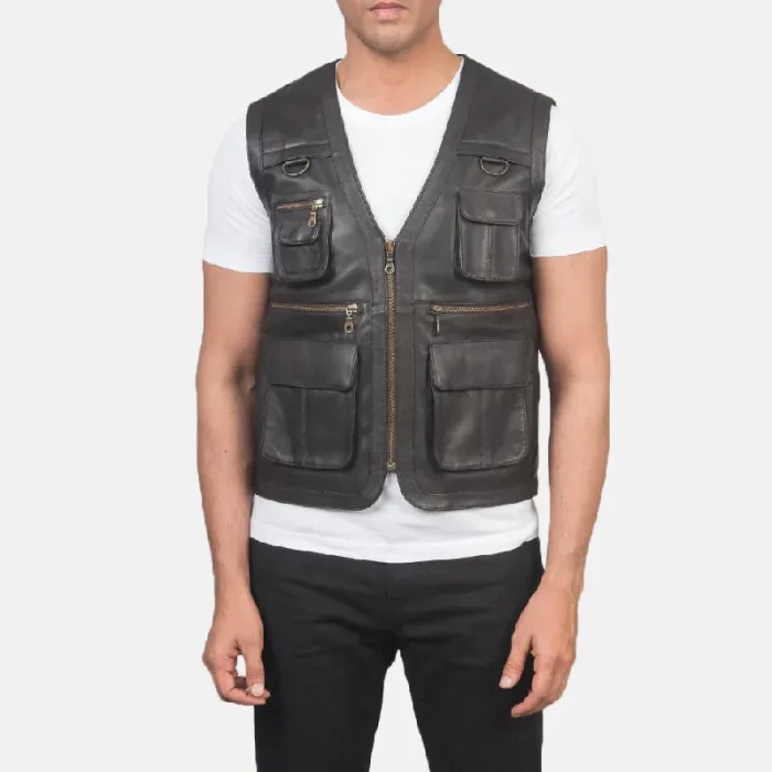 Men'S Brown Leather Vest Front
