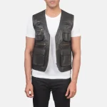 Men's Brown Leather Multi-Pocket Utility Vest