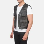 Men's Brown Leather Vest Side View