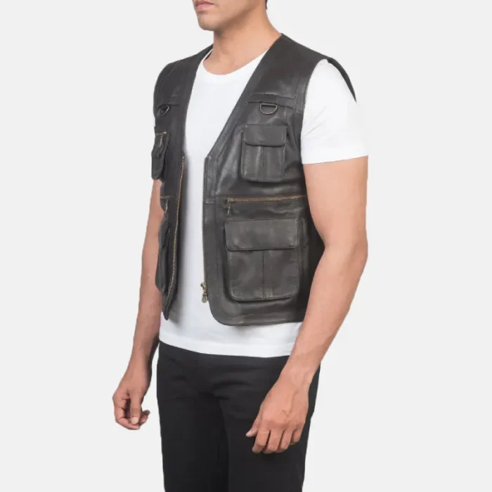 Men'S Brown Leather Vest Side View