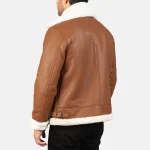 Men's Brown Leather Zip-Up Bomber Jacket Back View