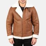 Men's Brown Leather Zip-Up Bomber Jacket Front