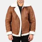 Men's Brown Leather Shearling Bomber Jacket