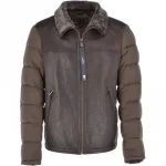 Men's Brown Puffer Sheepskin Leather Jacket
