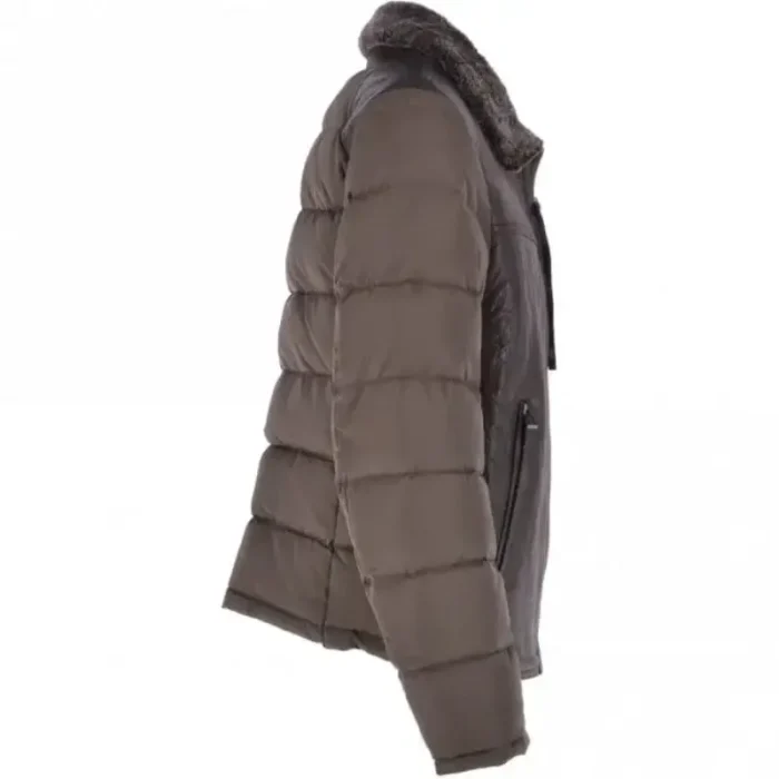 Men'S Brown Puffer Sheepskin Leather Jacket Side View