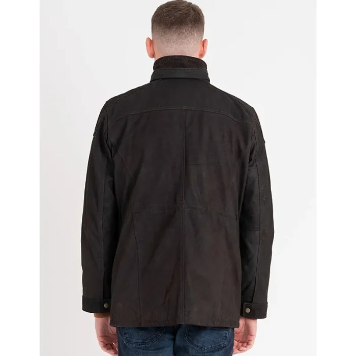 Men'S Brown Real Buffalo Leather Utility Jacket Back