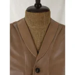 Men's Brown Rock Style Leather Biker Vest Front Close View