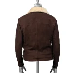 Men's Brown Shearling Sheepskin Leather Zipper Jacket Back