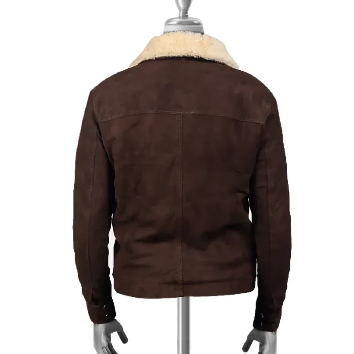 Men'S Brown Shearling Sheepskin Leather Zipper Jacket Back