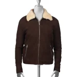 Men's Brown Shearling Sheepskin Leather Zipper Jacket