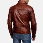 Men's Brown Sheepskin Leather Biker Jacket Back
