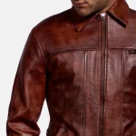 Men's Brown Sheepskin Leather Biker Jacket Close Up