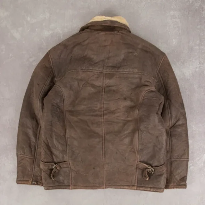 Men'S Brown Vintage 1980S Sherpa Lined Suede Leather Jacket Back