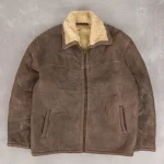 Men's Brown Vintage 1980s Sherpa Lined Suede Leather Jacket