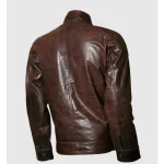Men's Brown Vintage Leather Biker Jacket Back View